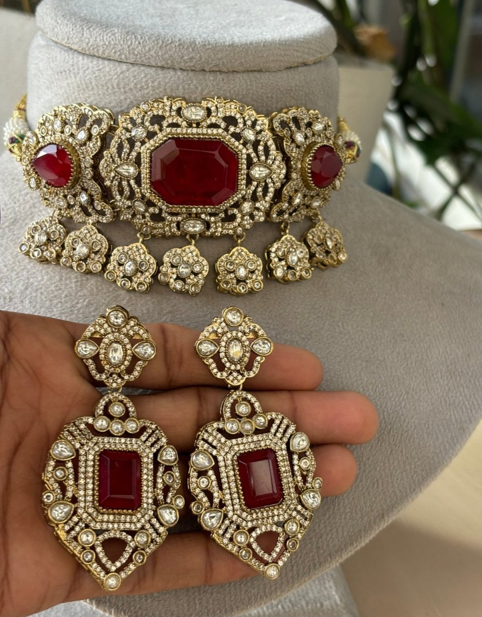 Crimson Royale doublet Choker Set with matching earrings - MR Jewels