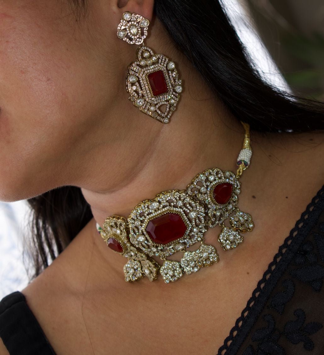 Crimson Royale doublet Choker Set with matching earrings - MR Jewels