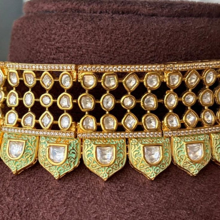 Designer Gold Plated Royal Kundan Necklace with Earrings - MR Jewels