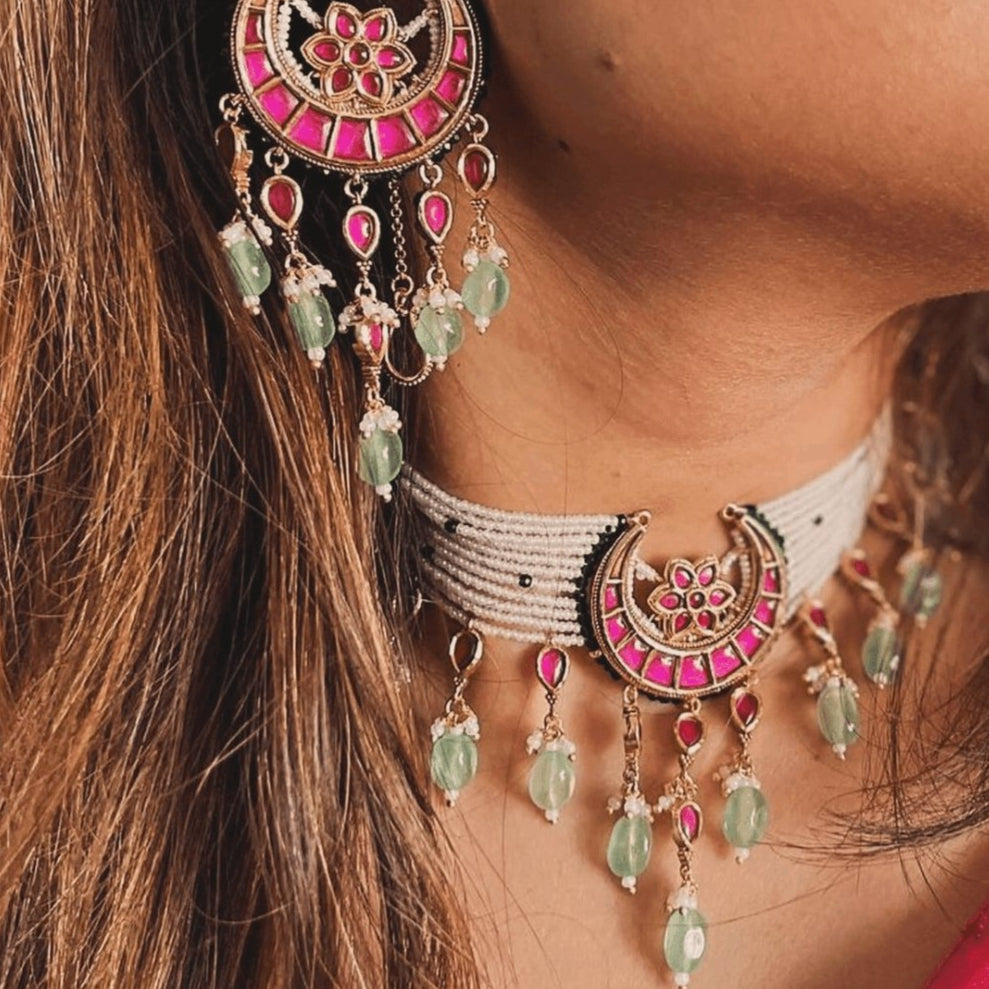 Designer Pachi Kundan Choker Necklace set - MR Jewels