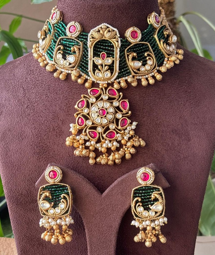 Designer Polki Peacock Kundan Necklace - MR Jewels