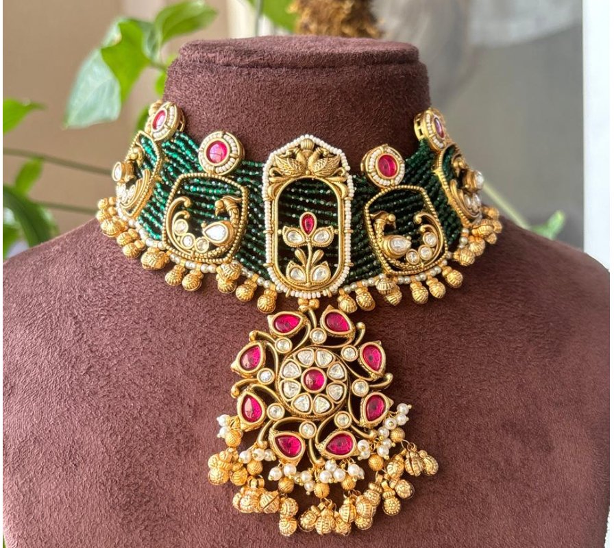 Designer Polki Peacock Kundan Necklace - MR Jewels