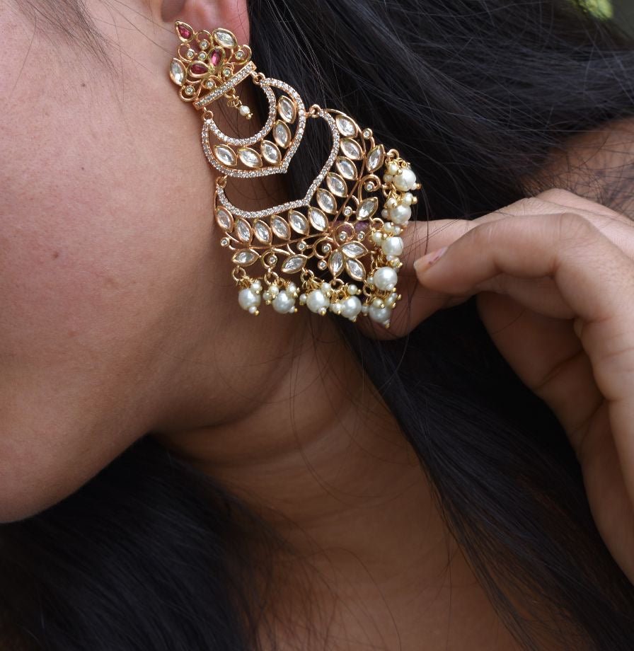 Divya Kundan Pearl Chaandbali Earrings - MR Jewels