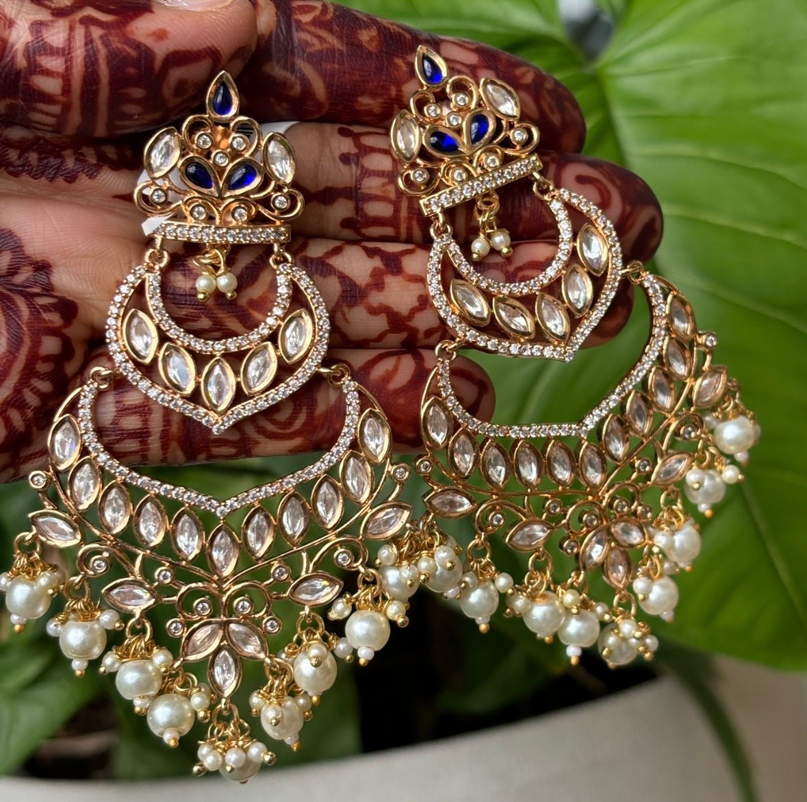 Divya Kundan Pearl Chandbali Earrings - MR Jewels