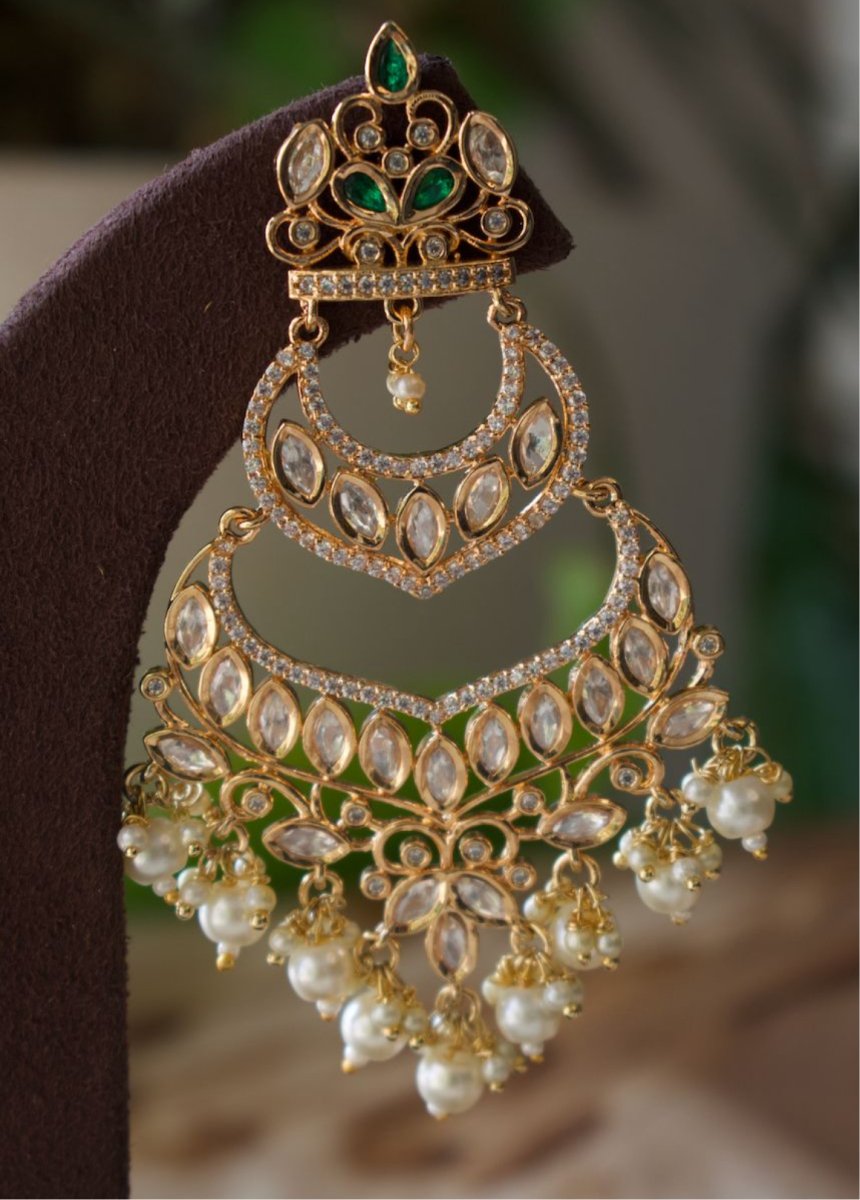 Divya Kundan Pearl Chandbali Earrings - MR Jewels