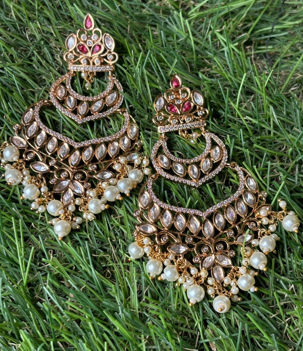 Divya Kundan Pearl Chandbali Earrings - MR Jewels