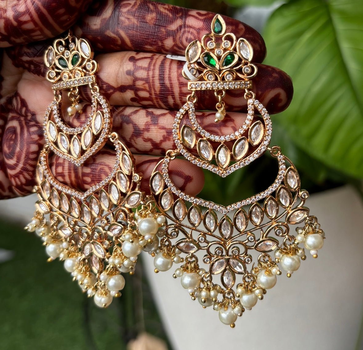 Divya Kundan Pearl Chandbali Earrings - MR Jewels