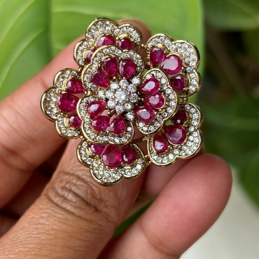 Dual - Layer Floral Ring for Elegant Occasions - Free size - MR Jewels