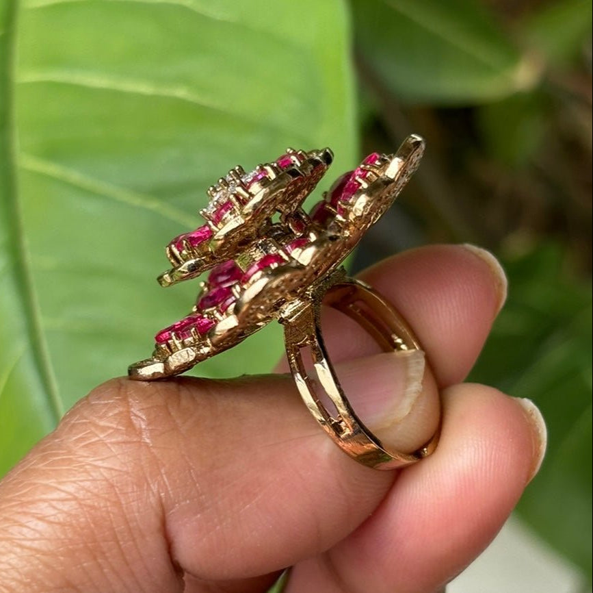 Dual - Layer Floral Ring for Elegant Occasions - Free size - MR Jewels