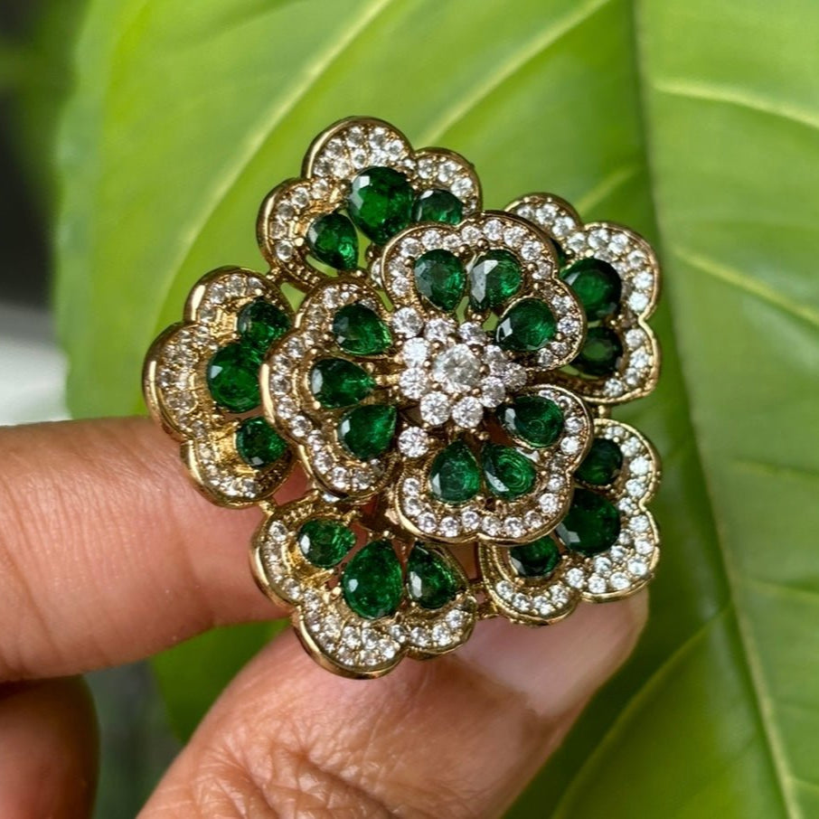 Dual - Layer Floral Ring for Elegant Occasions - Free size - MR Jewels