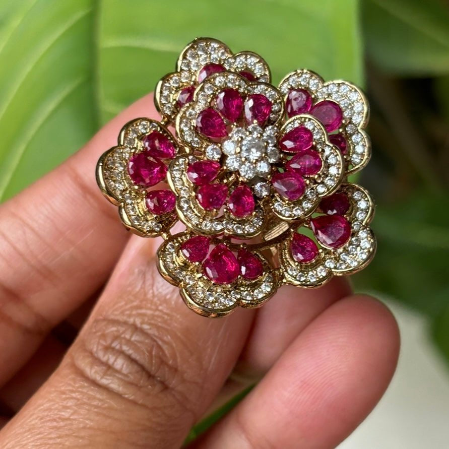 Dual - Layer Floral Ring for Elegant Occasions - Free size - MR Jewels
