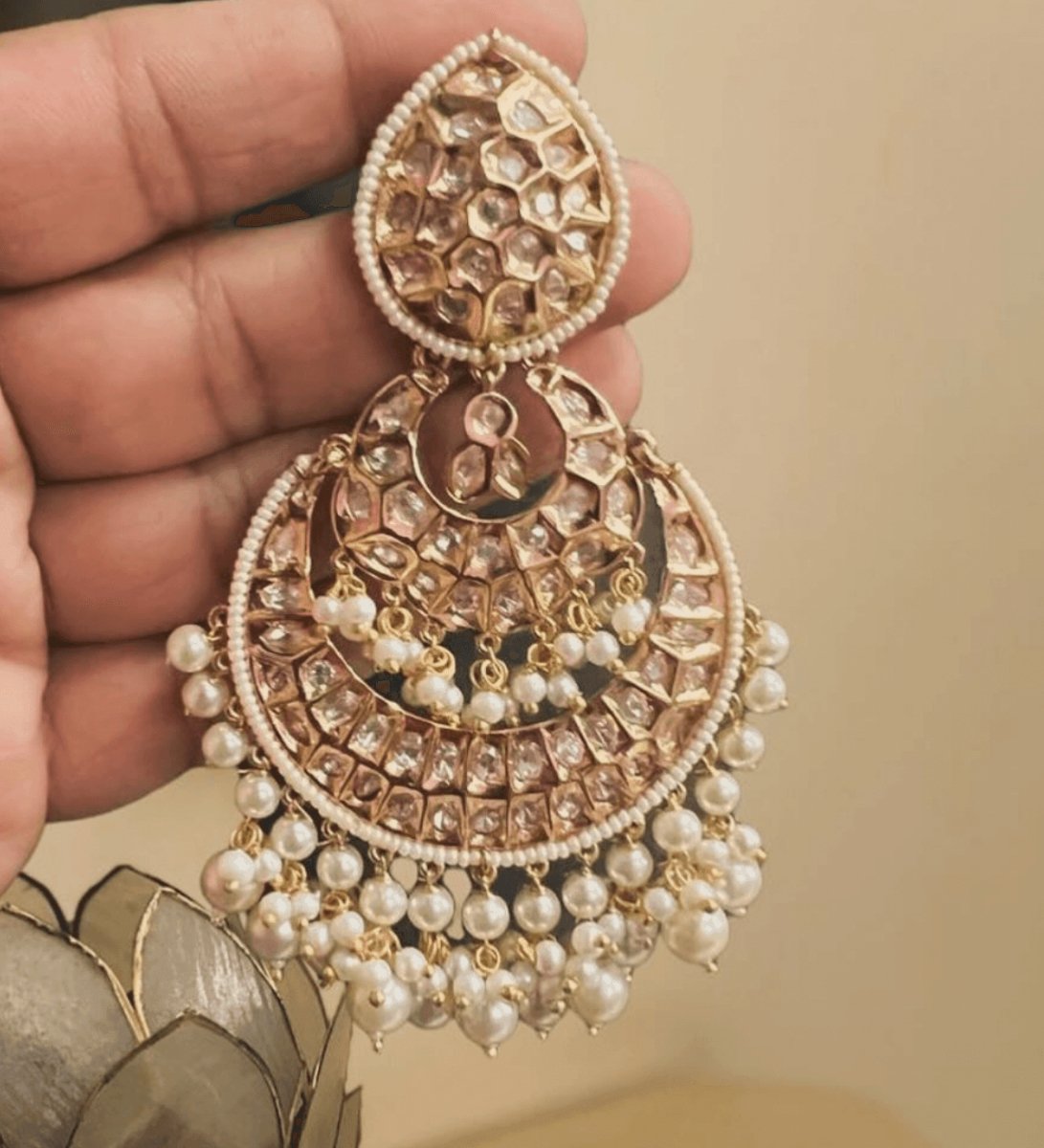 Elegant Chandbali Earrings with Pearl Detailing - MR Jewels