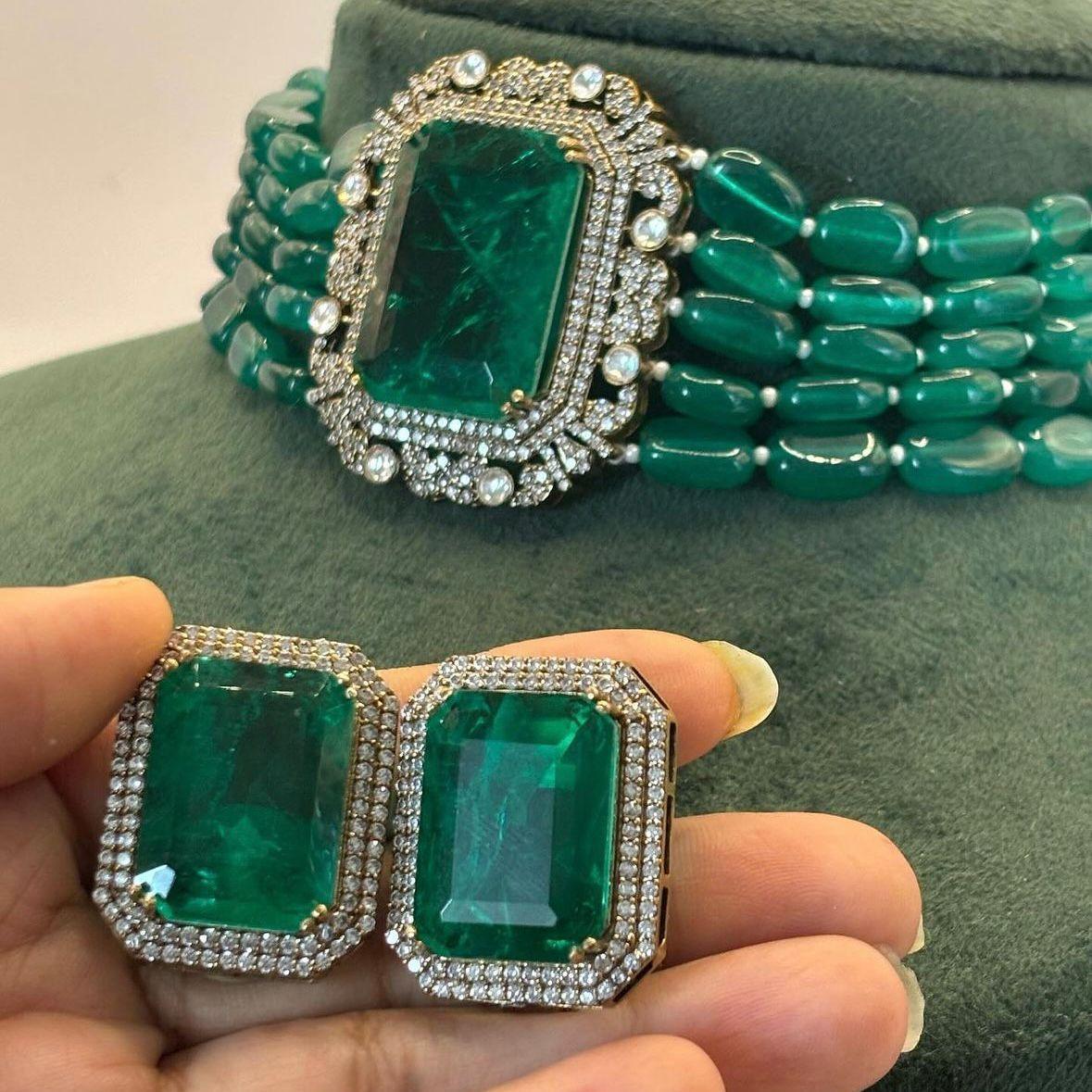 Emerald Choker With Doublet Stones Earrings - MR Jewels