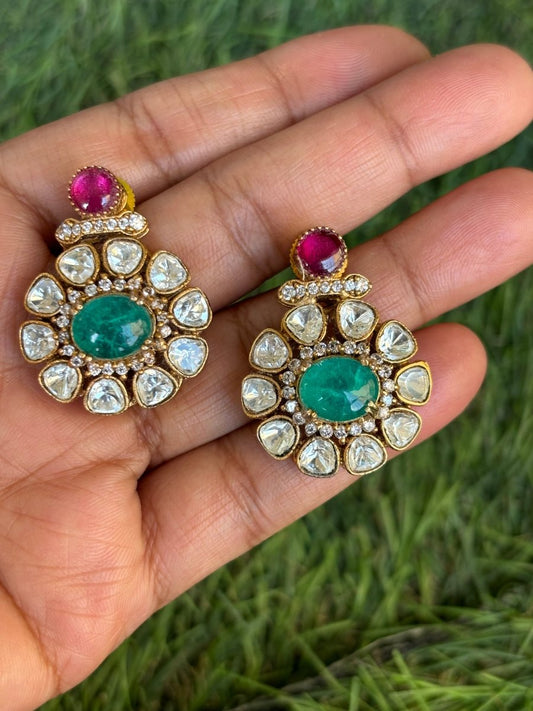 Emerald Enchantment: Vibrant Mossanite stone Earrings - MR Jewels