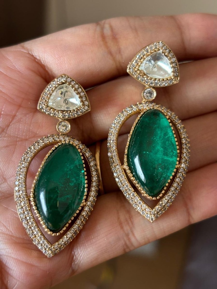 Emerald Stone Earrings - MR Jewels