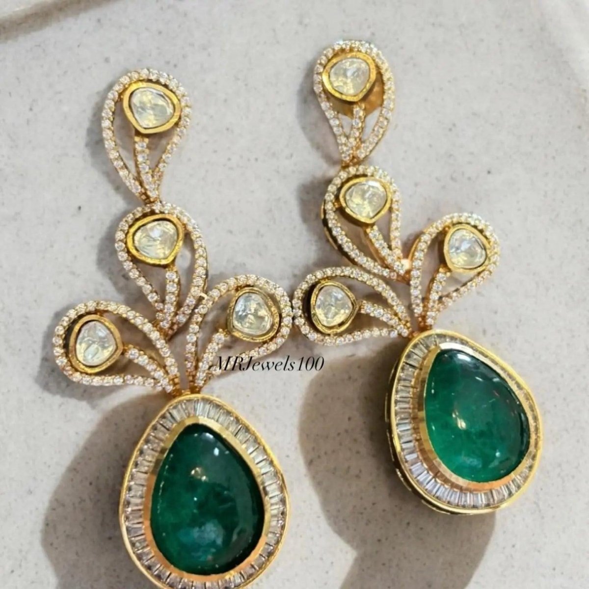 Emerald Stone Micron Gold - Plated Necklace Set - MR Jewels