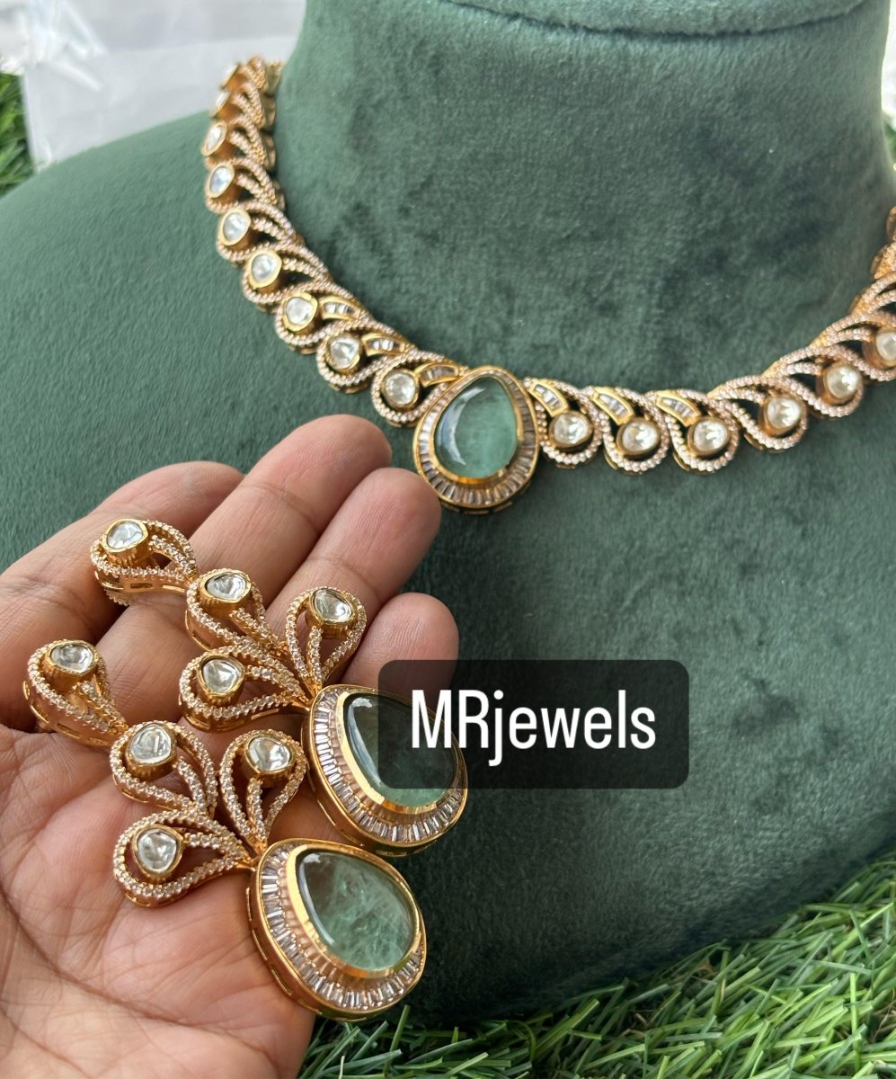 Emerald Stone Micron Gold - Plated Necklace Set - MR Jewels