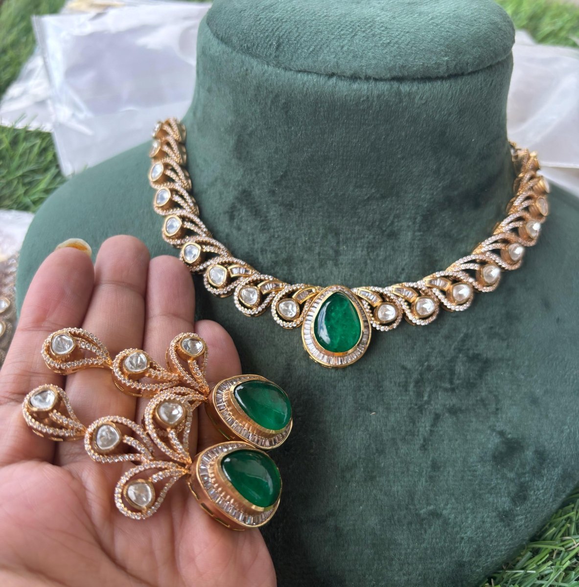 Emerald Stone Micron Gold - Plated Necklace Set - MR Jewels