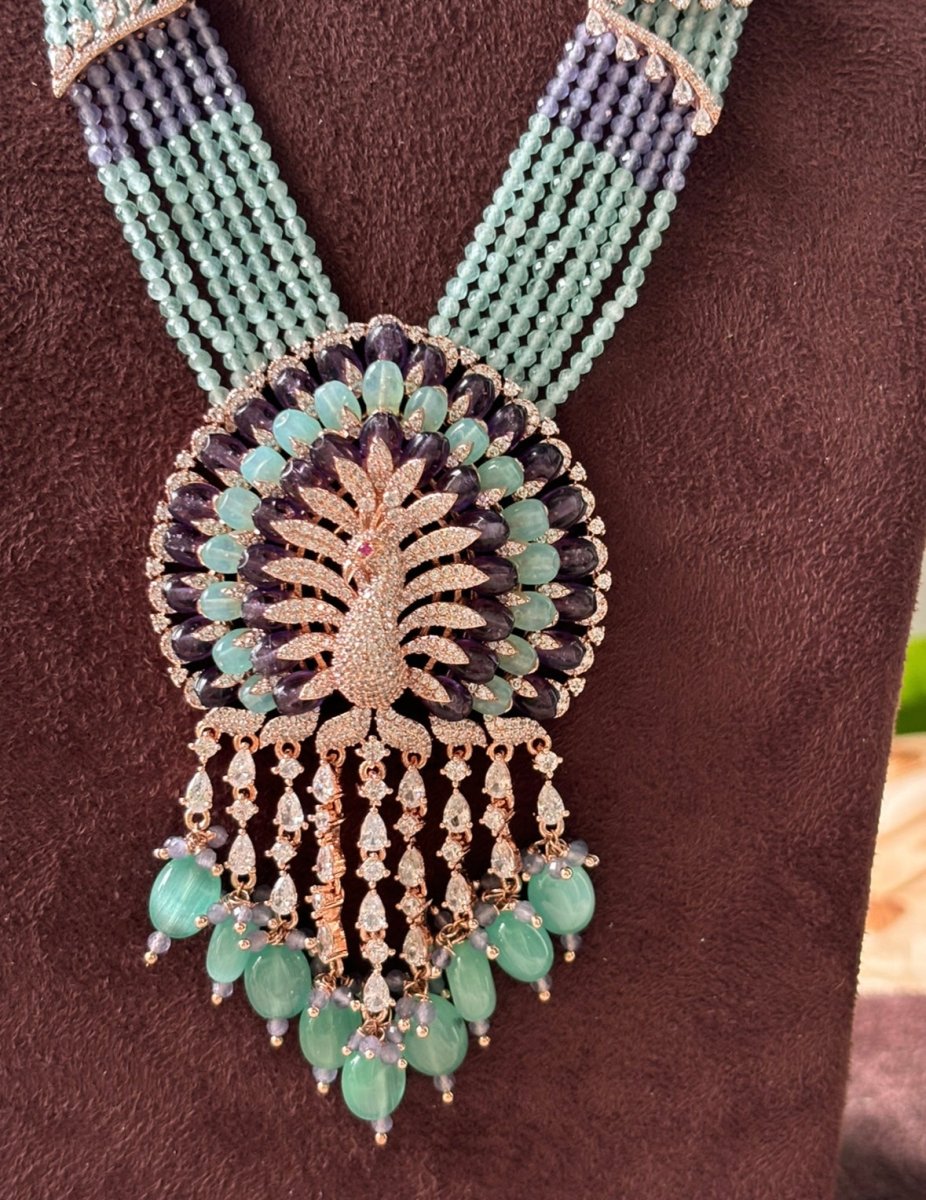 Exclusive dancing peacock long Necklace with matching earrings - MR Jewels