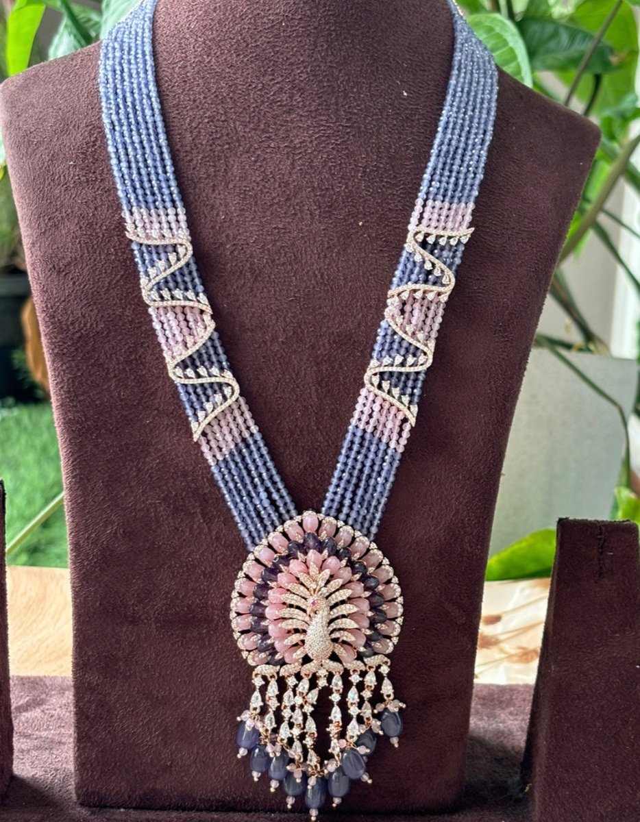 Exclusive dancing peacock long Necklace with matching earrings - MR Jewels