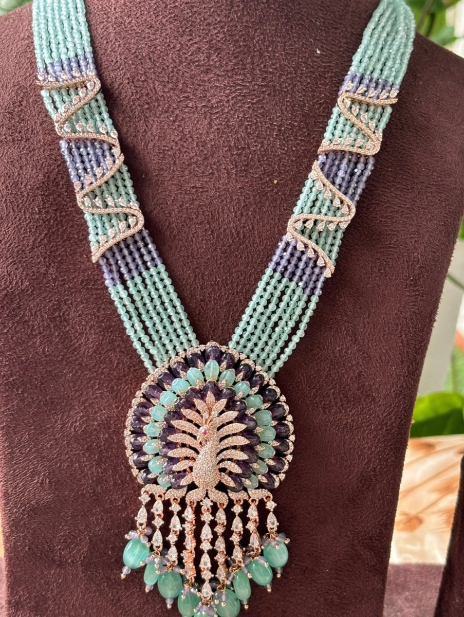 Exclusive dancing peacock long Necklace with matching earrings - MR Jewels