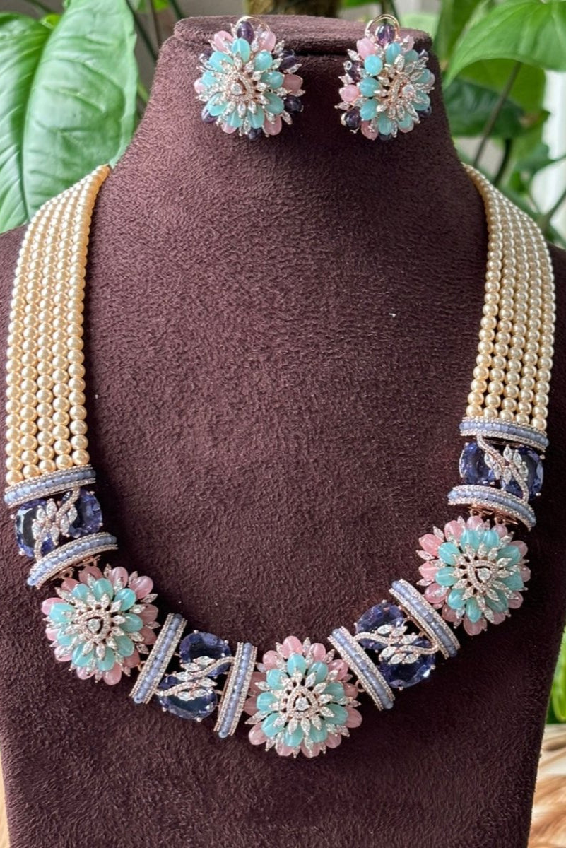Exclusive Designer Statement Pearl beaded Set - Diamond look - MR Jewels