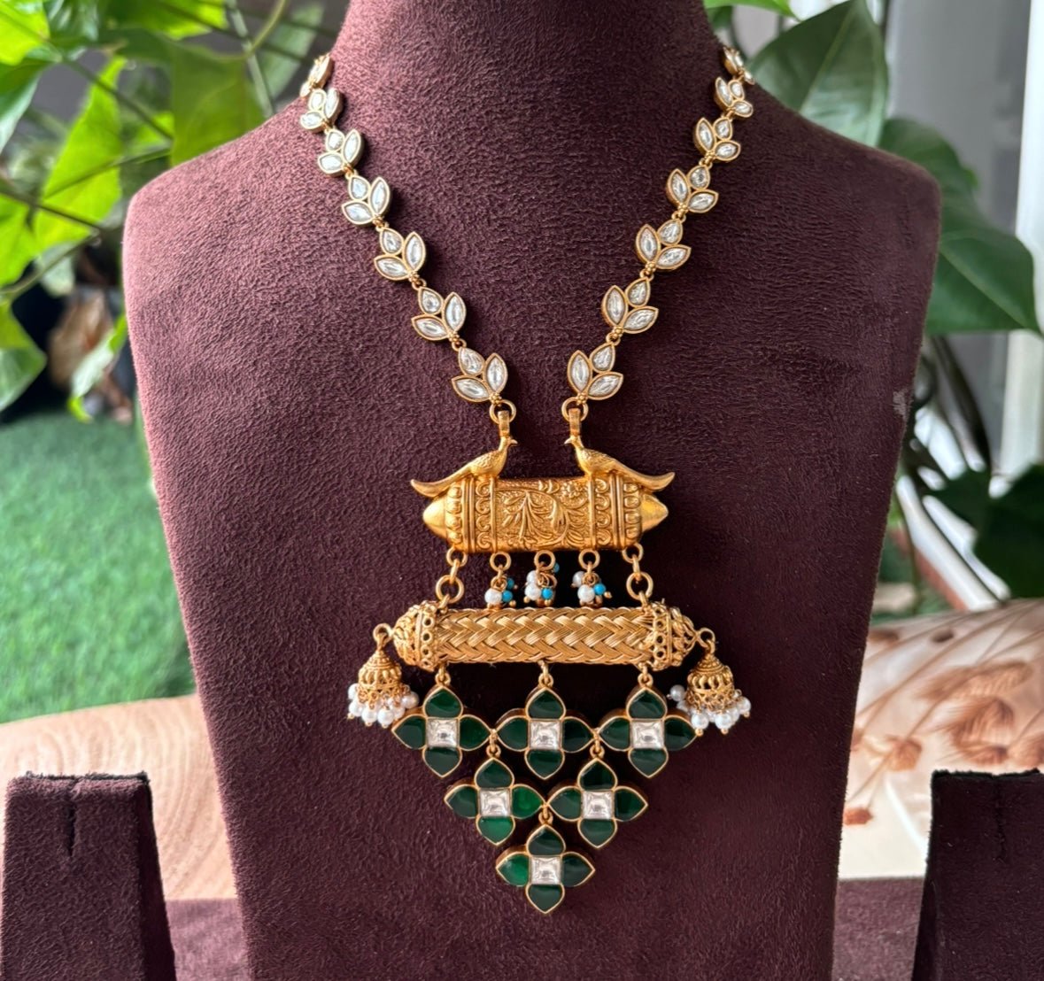 Exclusive handcrafted necklace set with lovely bird jhumkas - MR Jewels