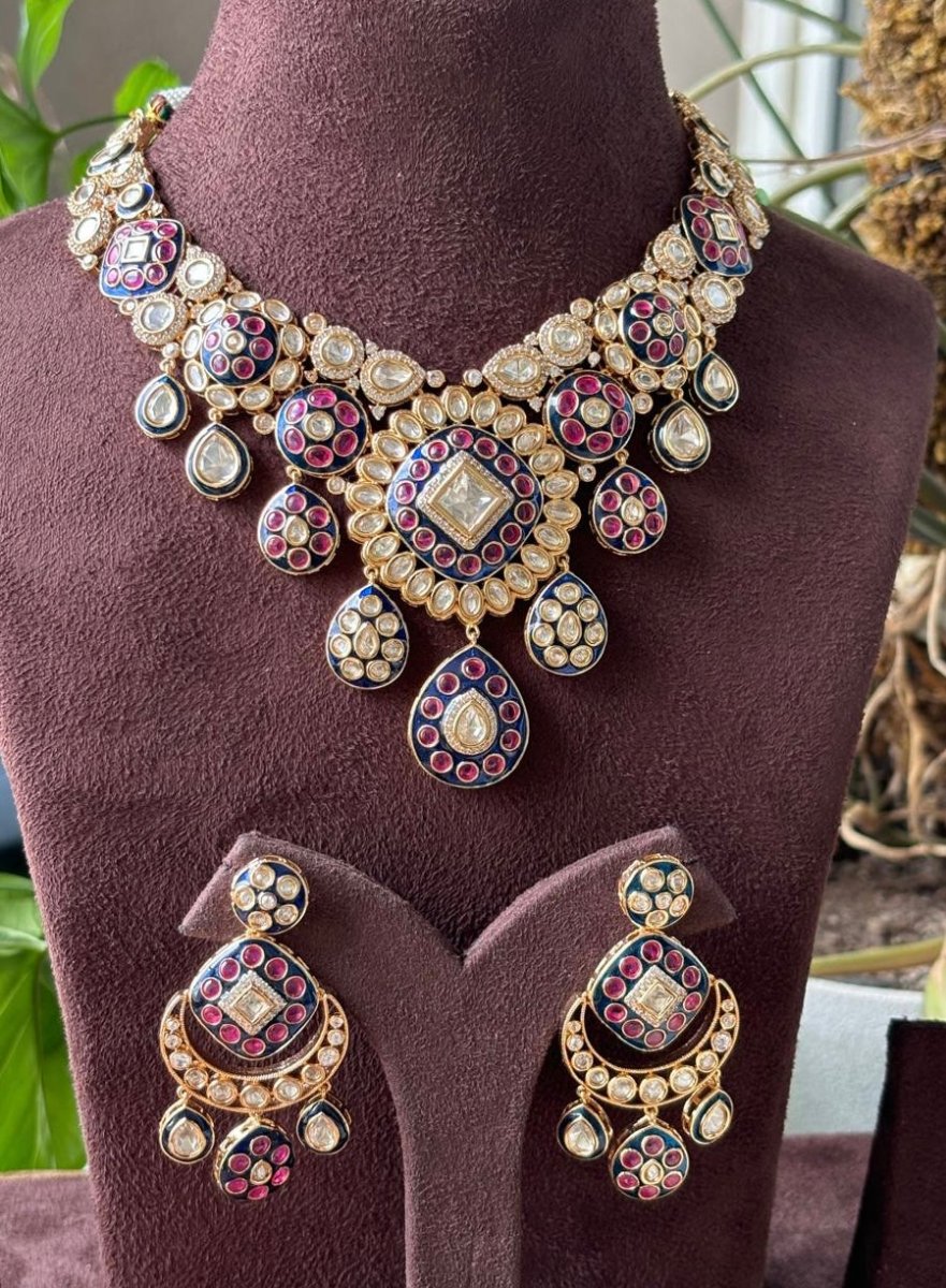 Exclusive Meenakari Designer Necklace Set with Lovely Earrings - MR Jewels