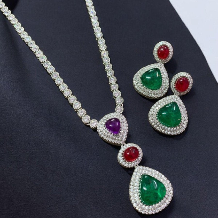 Exquisite Doublet stone Pendant set - MR Jewels