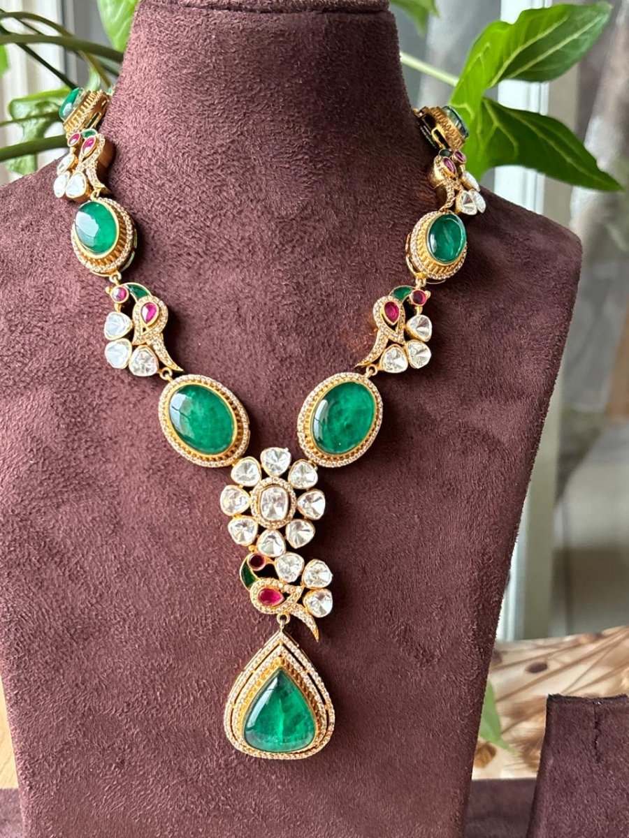 Exquisite Peacock Emerald Necklace Set and Earrings - MR Jewels