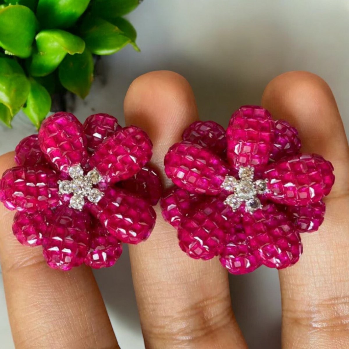 Exquisite Ruby and Diamond Floral Earrings - MR Jewels