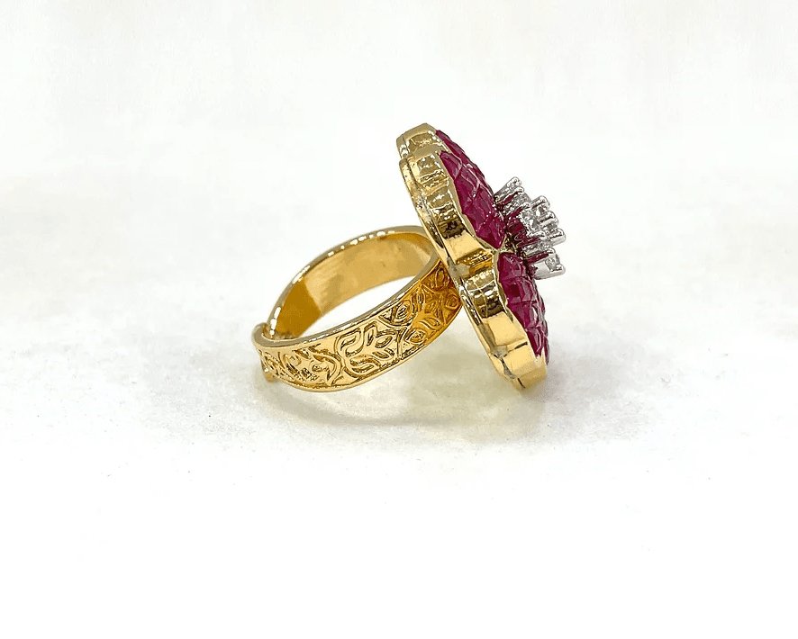 Exquisite Ruby Flower Ring with Diamond Accents - Perfect Blend of Elegance and Glamour - MR Jewels