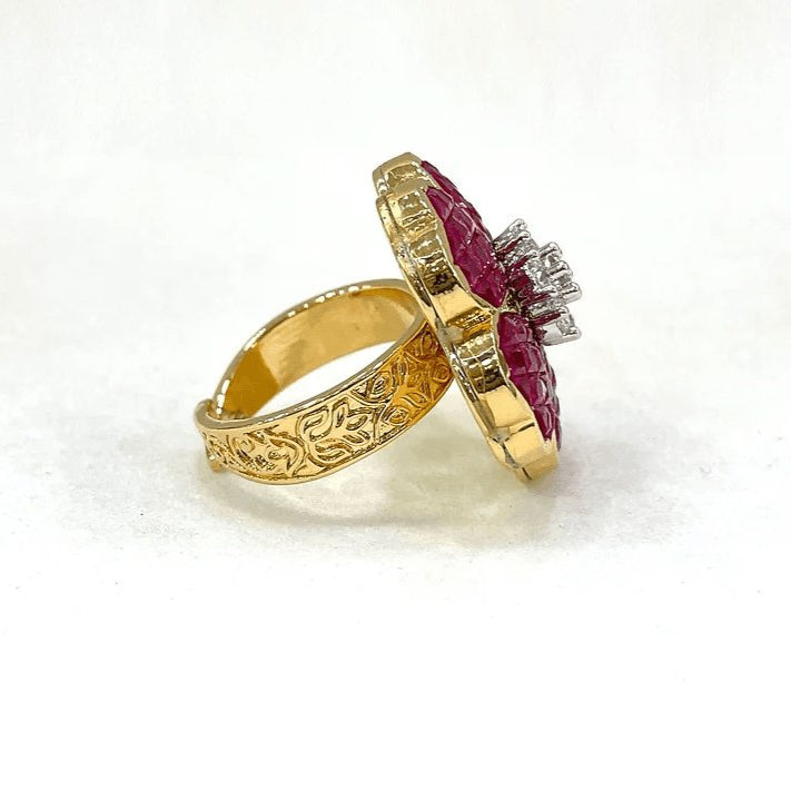 Exquisite Ruby Flower Ring with Diamond Accents - Perfect Blend of Elegance and Glamour - MR Jewels
