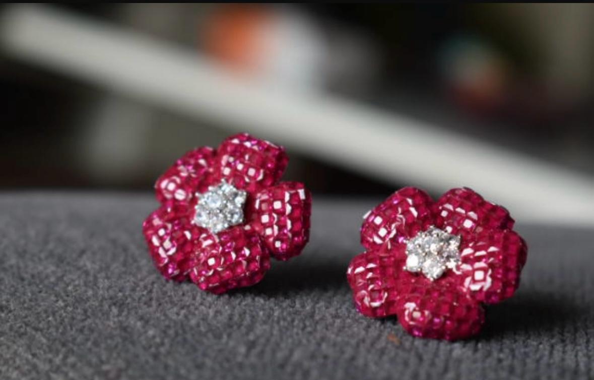 Flower Earrings in invisible Setting - MR Jewels