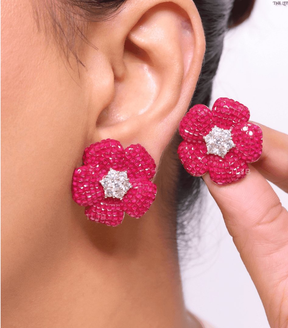 Flower Earrings in invisible Setting - MR Jewels