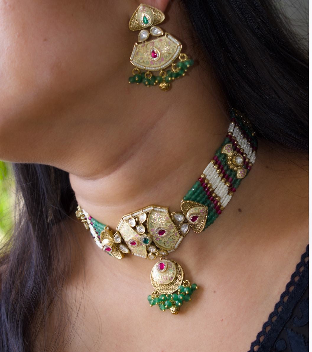 Gaurangi Royal Mughal Enamel Choker Set - MR Jewels