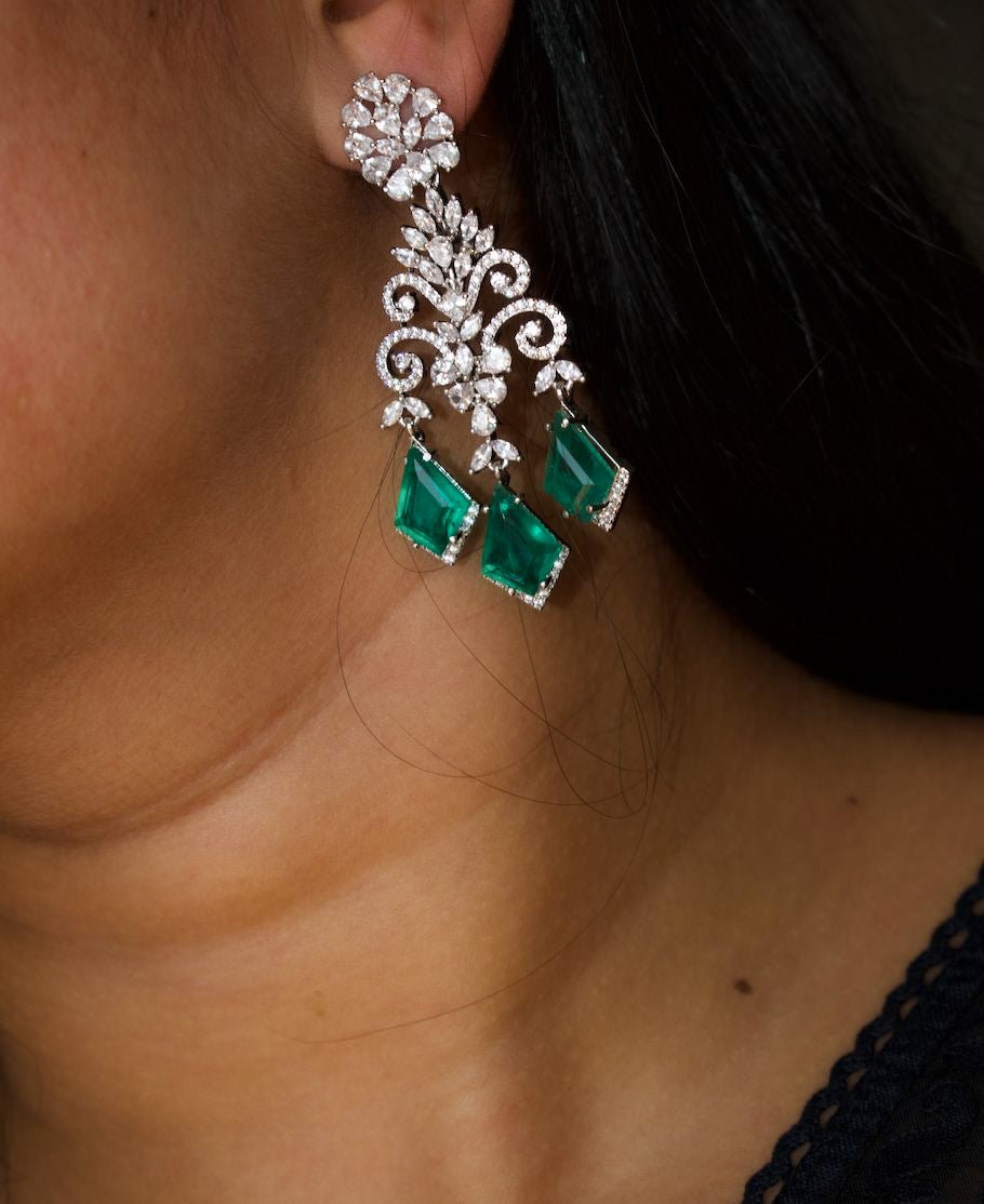 Glamour Emerald Crystal Drop Earrings - MR Jewels