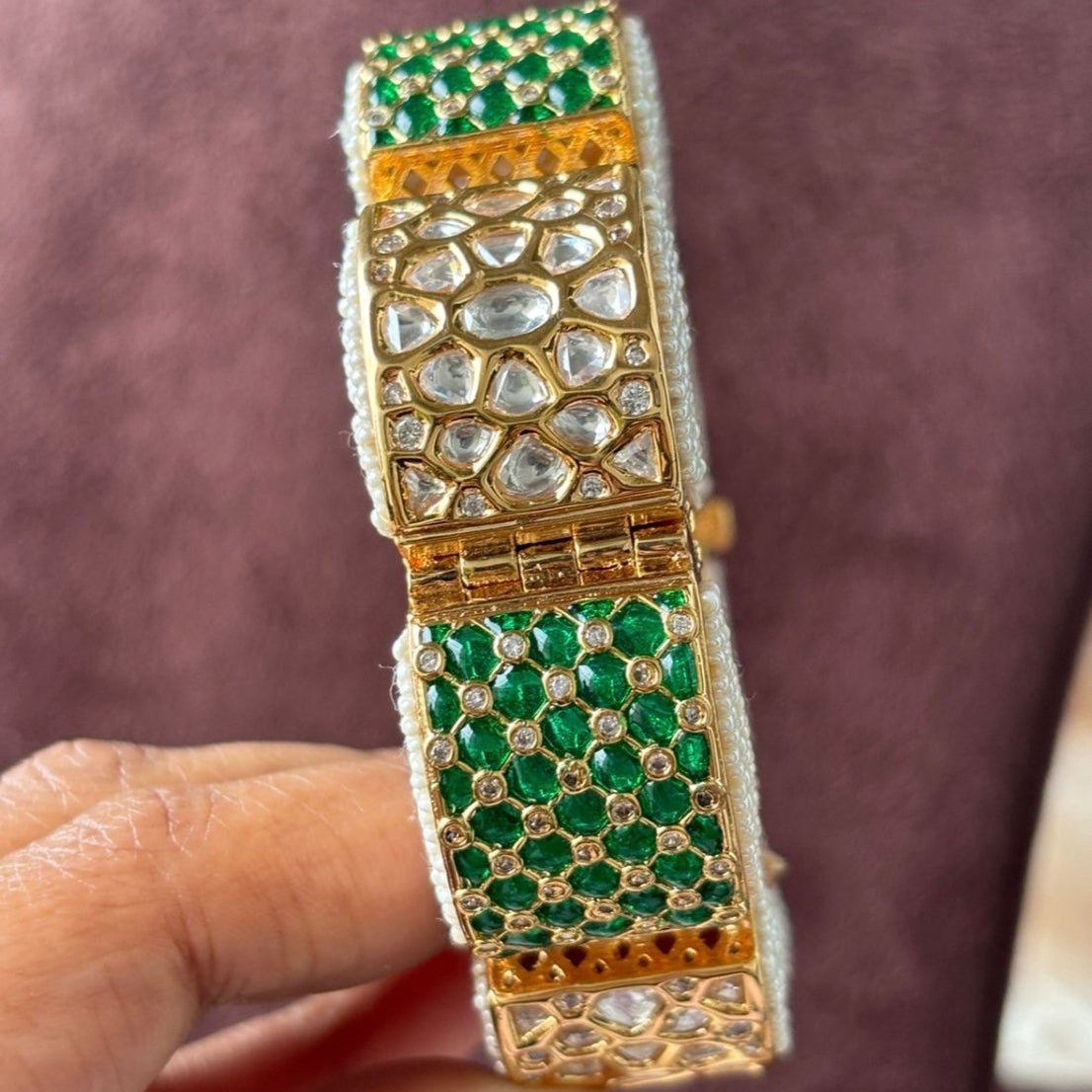 Gold Finished Green Meenakari Kadas With Kundan Polki Work - MR Jewels