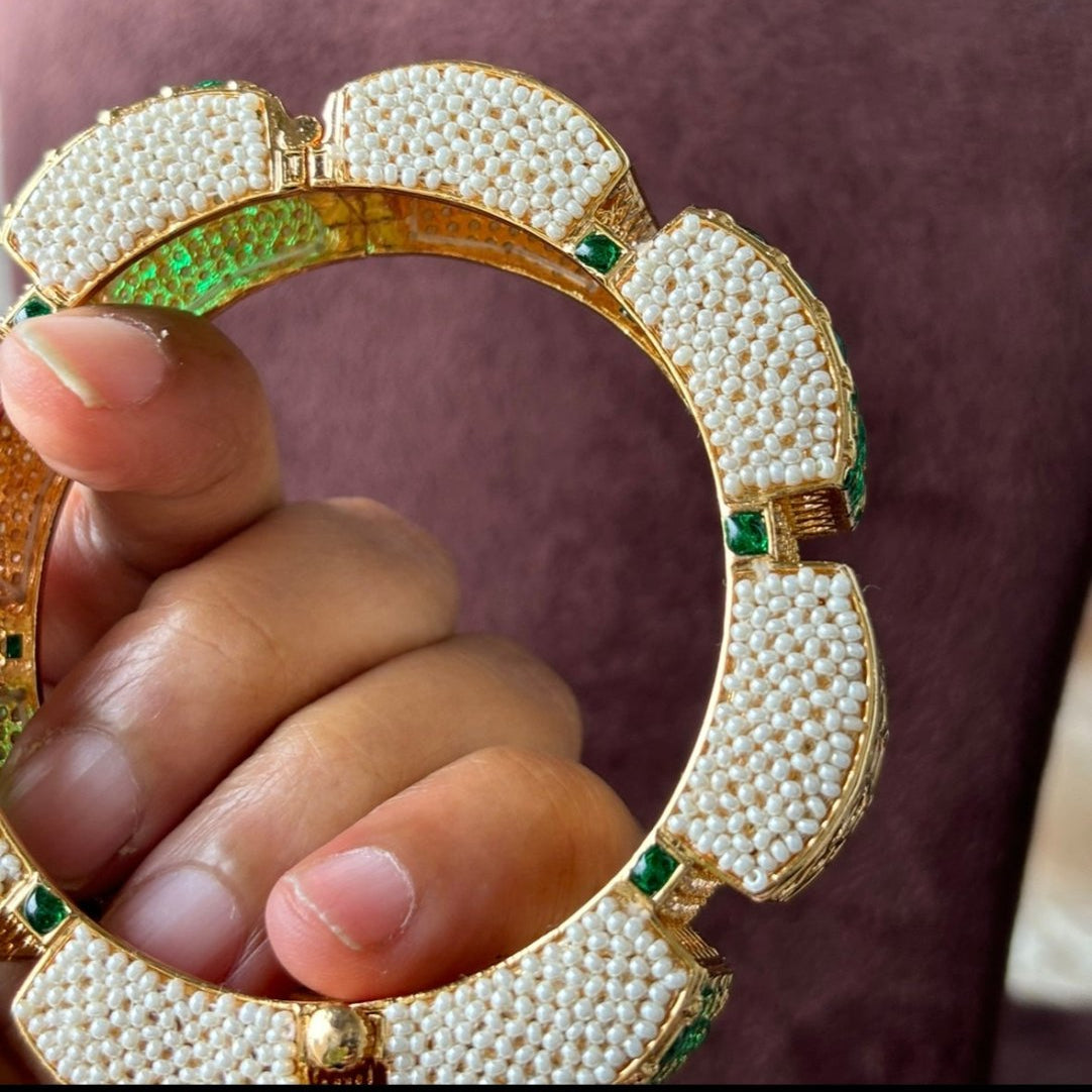 Gold Finished Green Meenakari Kadas With Kundan Polki Work - MR Jewels