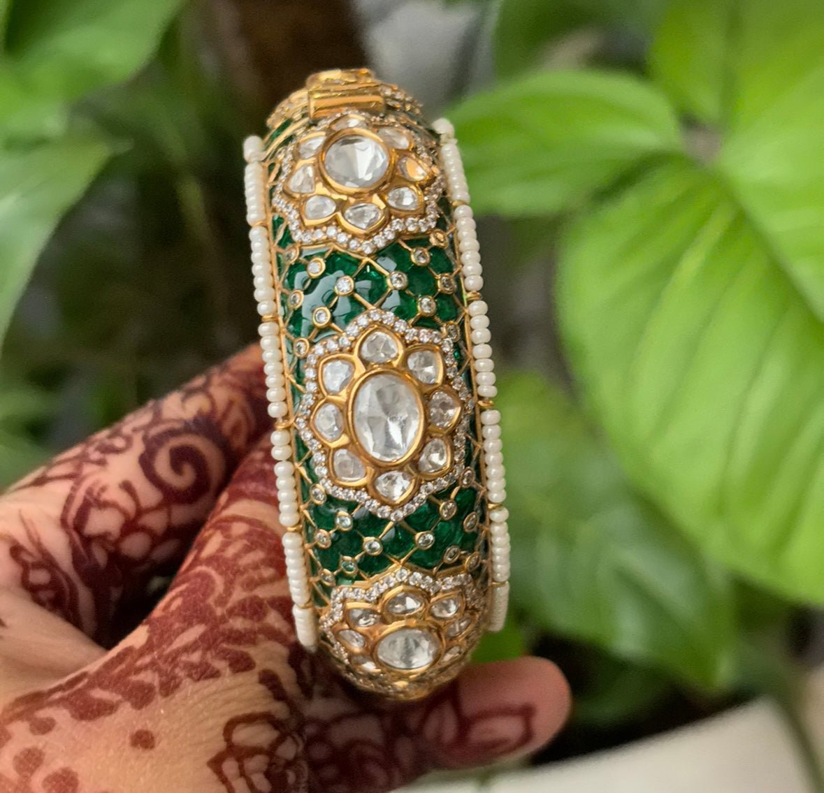 Gold Finished Kundan Polki Kada With Intricate Meenakari Work - Openable kada - MR Jewels