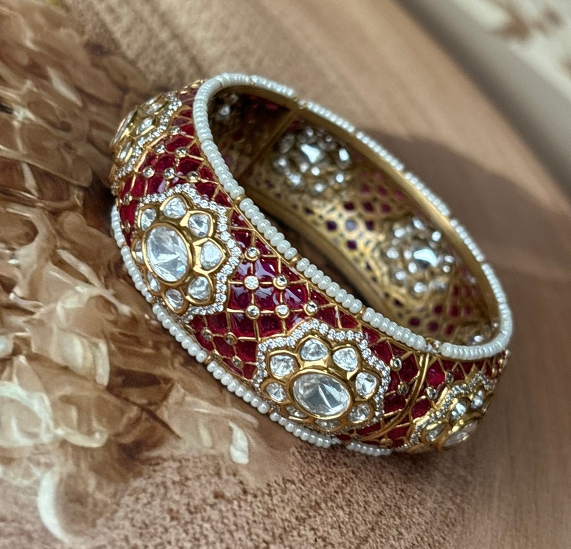 Gold Finished Kundan Polki Kada With Intricate Meenakari Work - Openable kada - MR Jewels