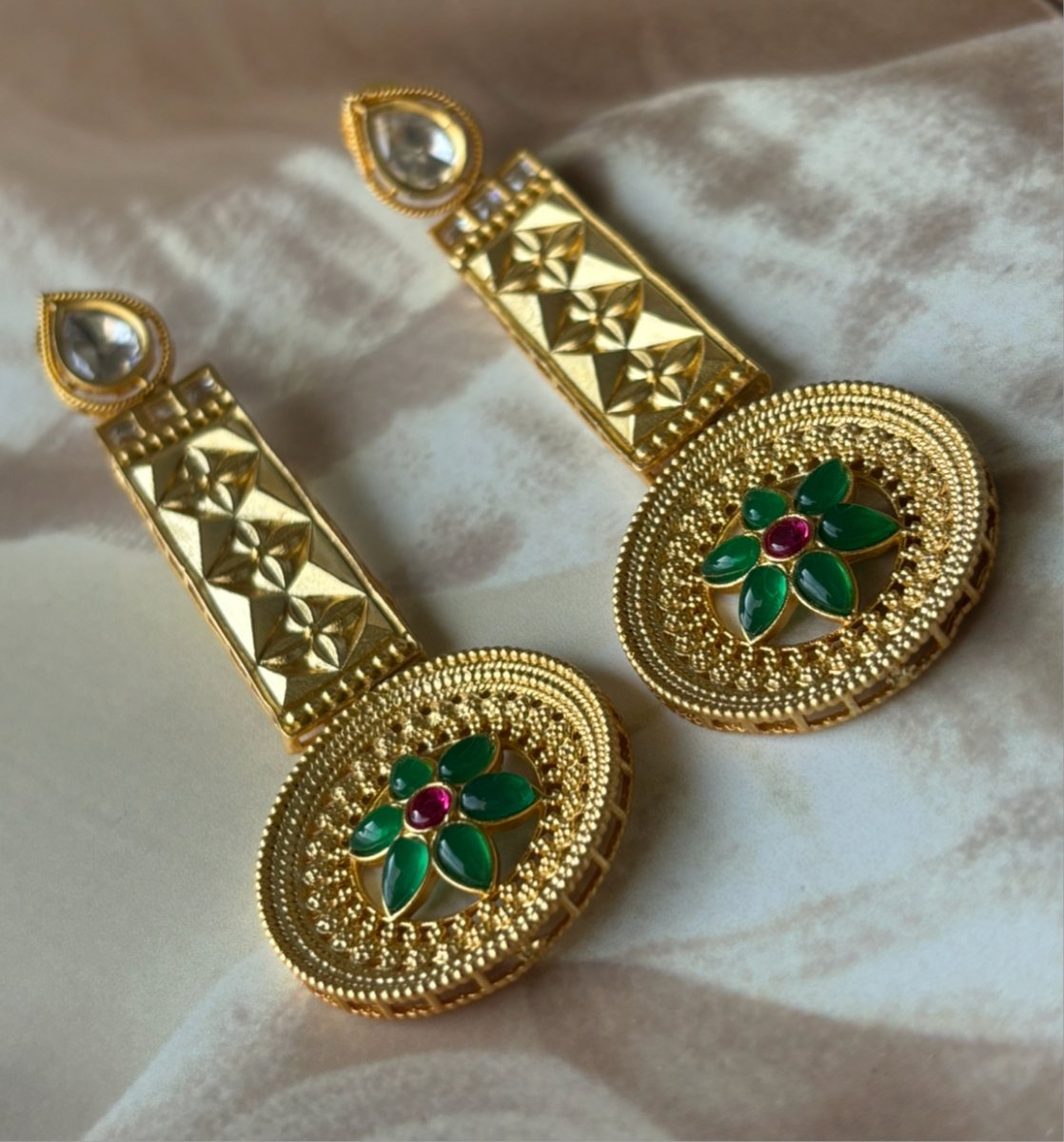 Gold Plated Indowestern Long Earrings - MR Jewels