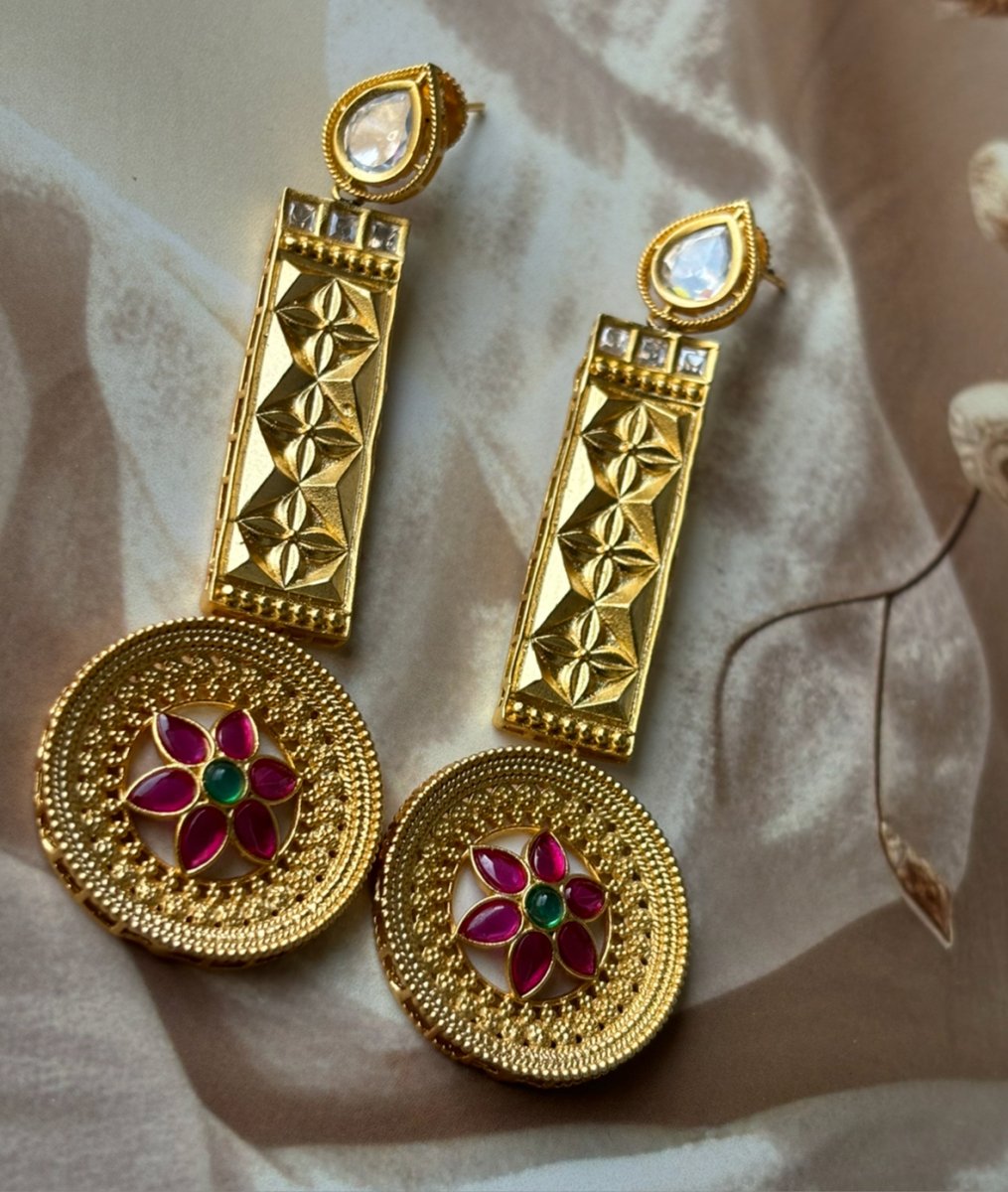 Gold Plated Indowestern Long Earrings - MR Jewels