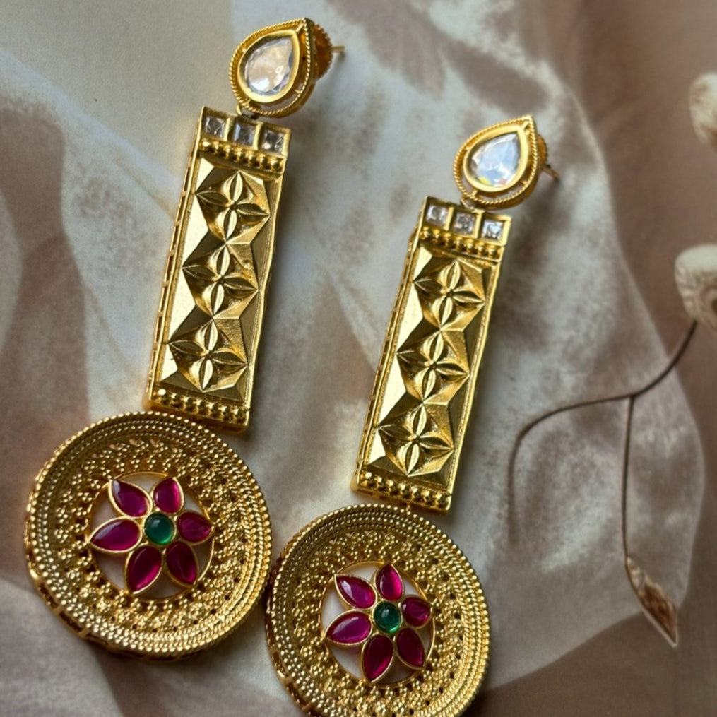 Gold Plated Indowestern Long Earrings - MR Jewels
