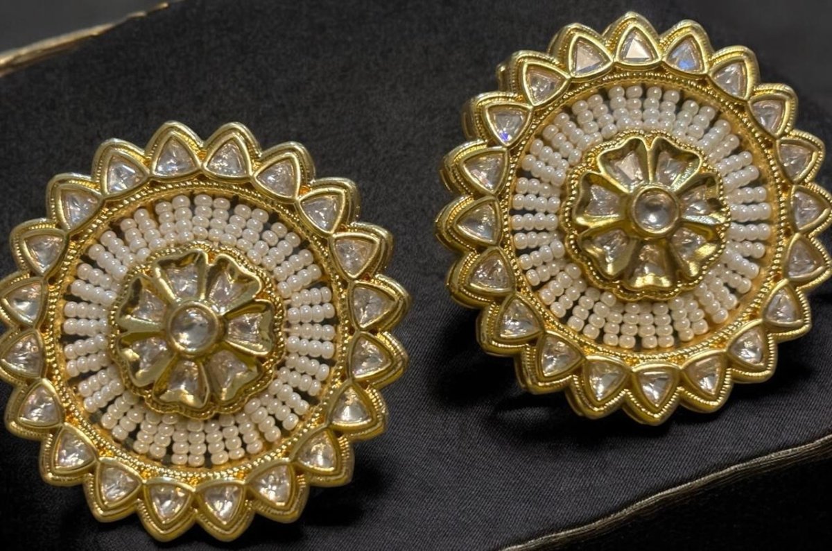 Gold Plated Kundan And Pearl Embellished Studs - MR Jewels