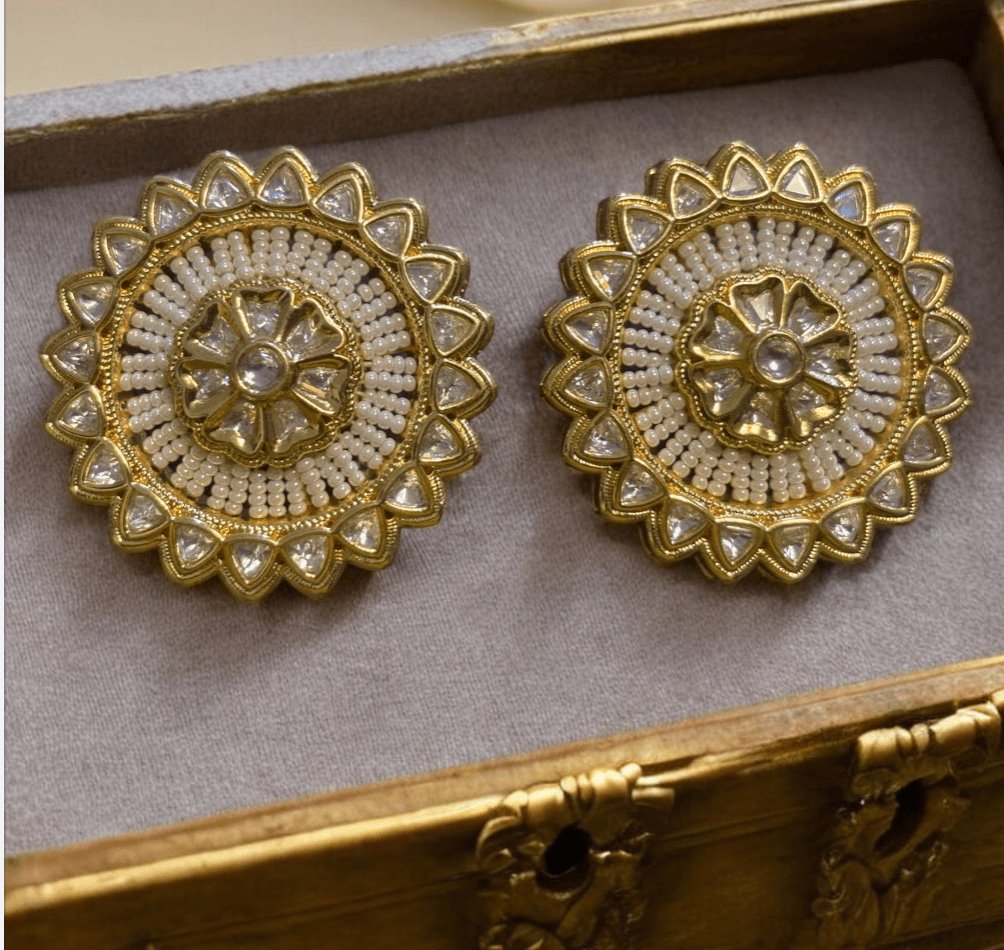 Gold Plated Kundan And Pearl Embellished Studs - MR Jewels