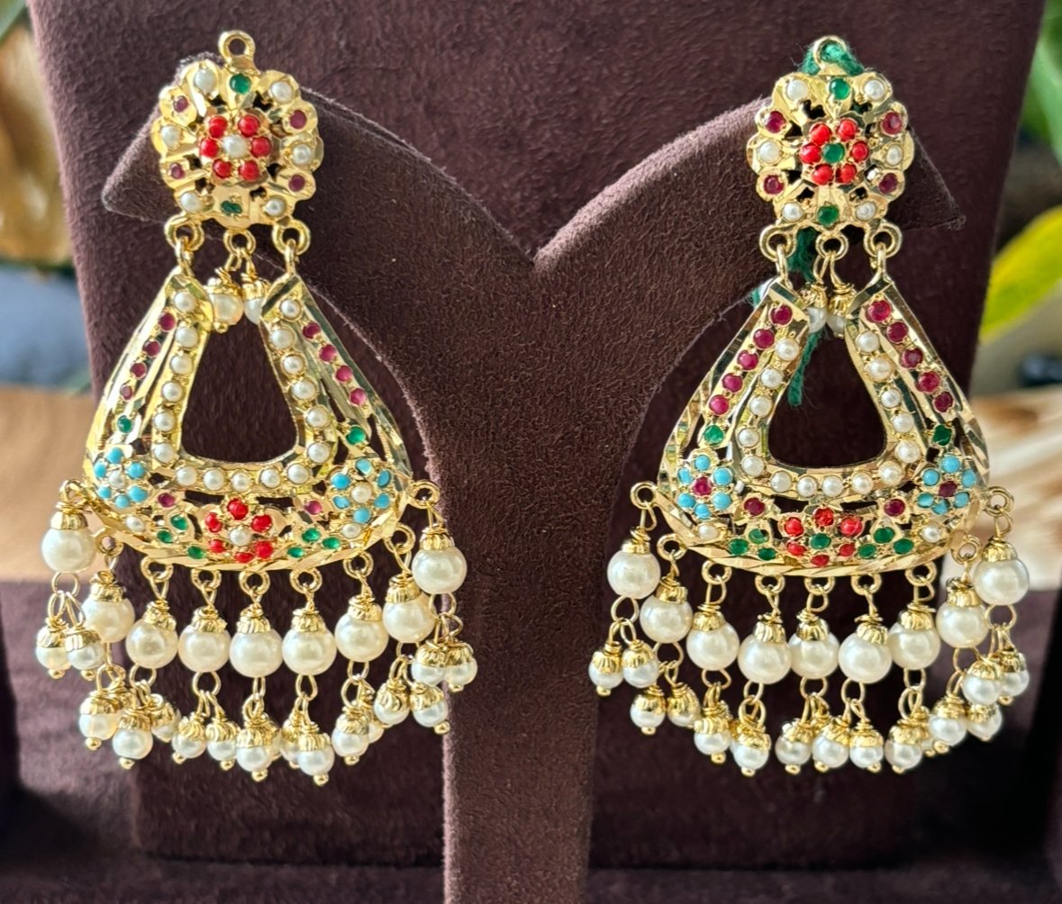 Gold Plated Navrattan Jadau Jewellery Set - MR Jewels