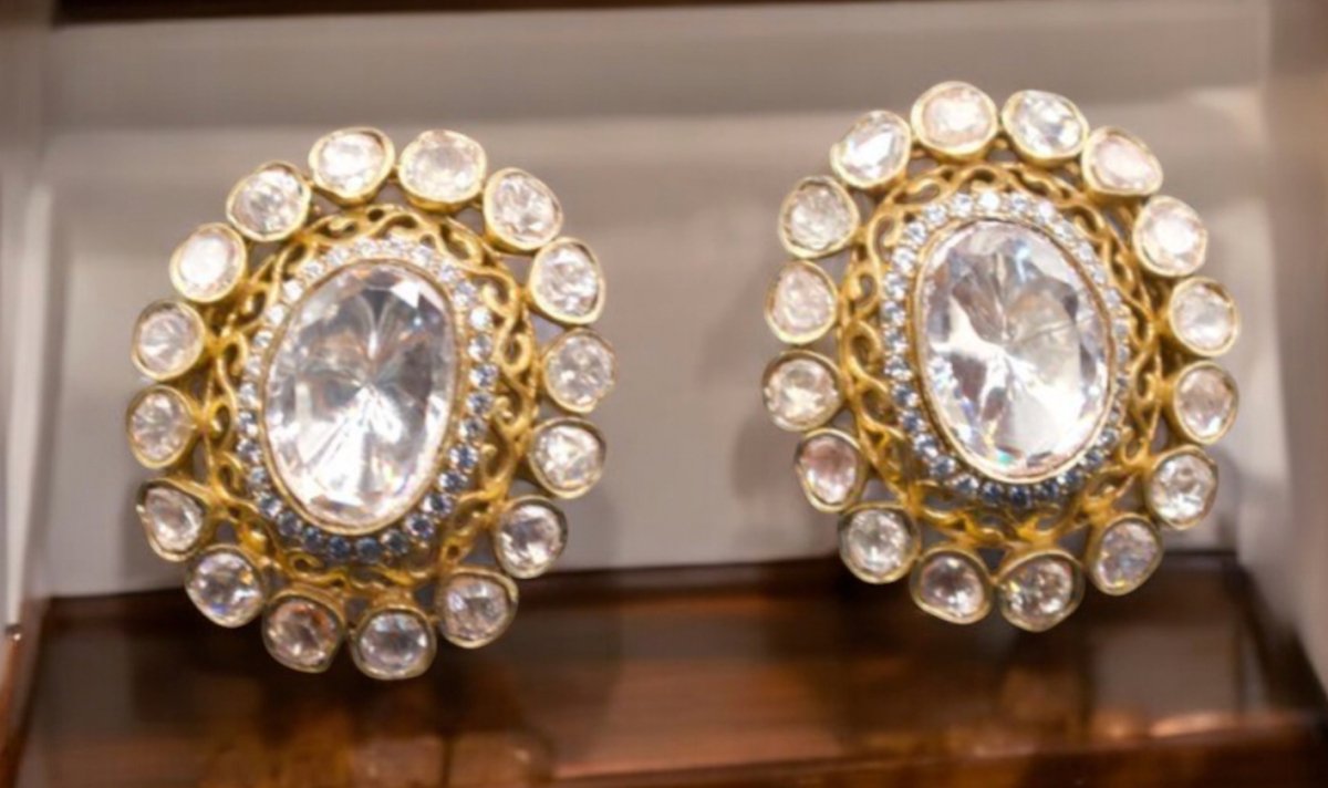 Gold plated Polki Kundan Earrings - MR Jewels