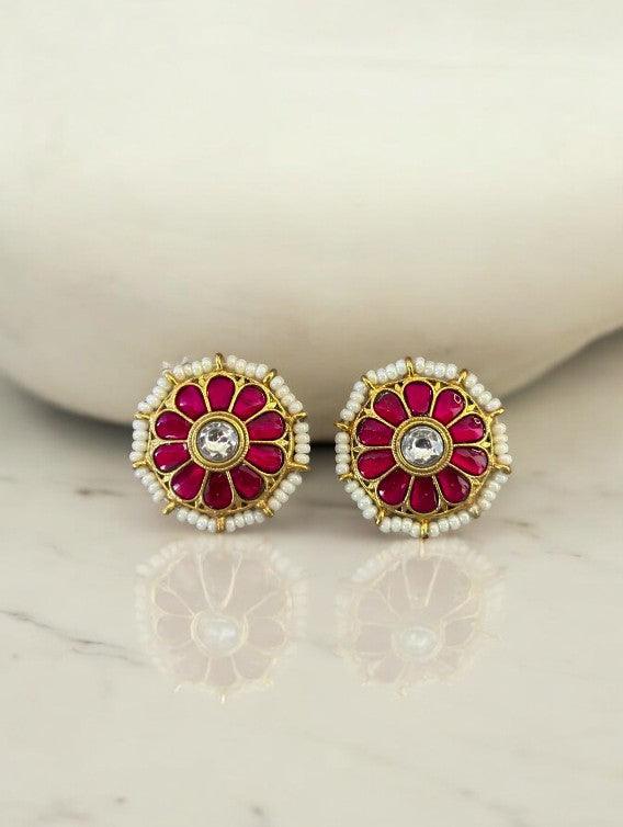 Gold Plated Ruby Stone Stud Earrings - MR Jewels