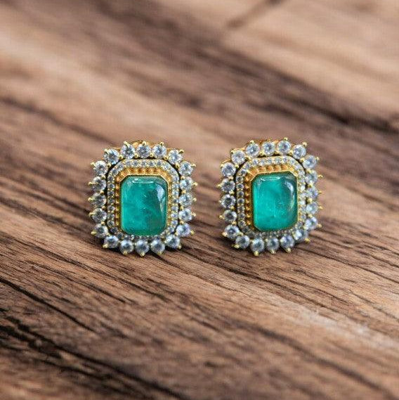 Gold - Plated Square Stone Earrings with Crystal Surround - MR Jewels